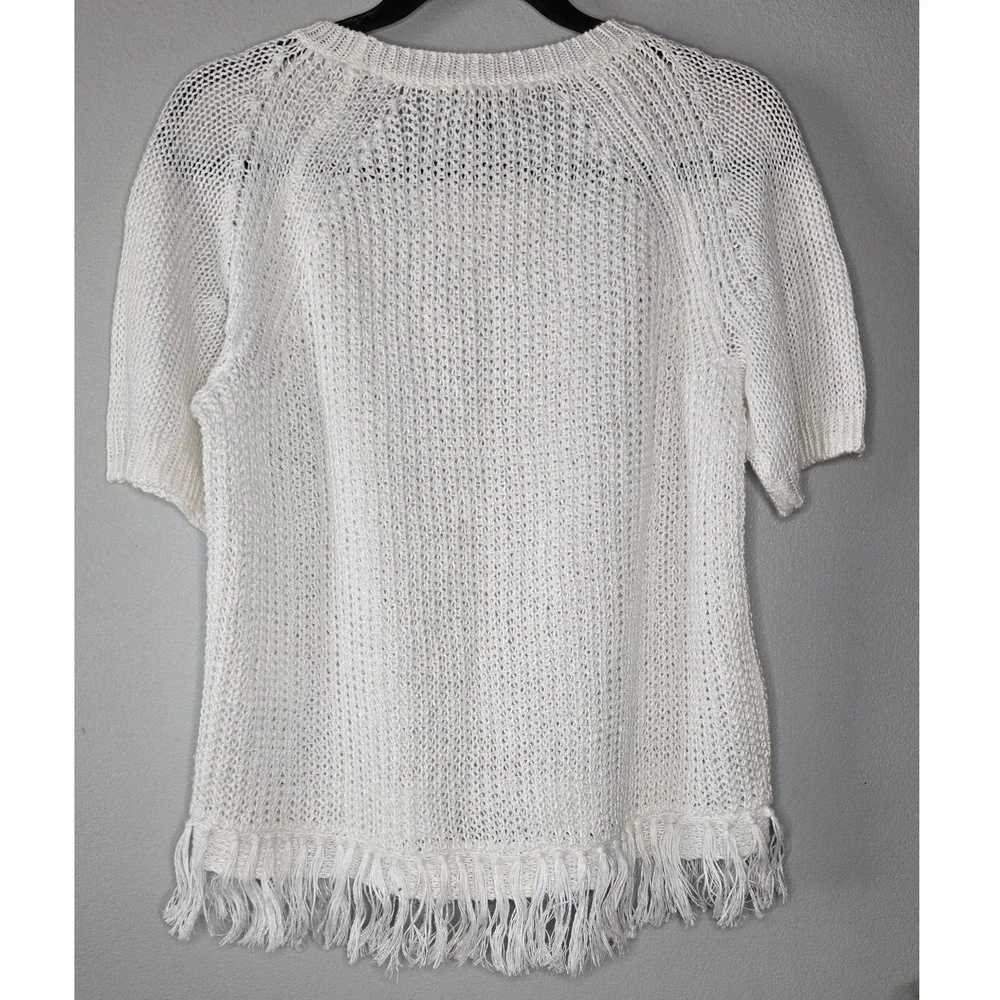 J.Crew 100% Linen Open Knit Fringe Hem Sweater Top White Small